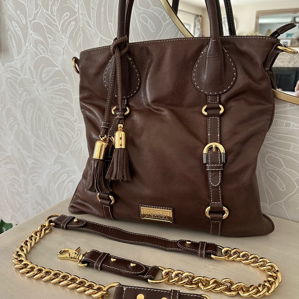 Badgley Mischka Brown Leather Bag - Picture 2 of 10